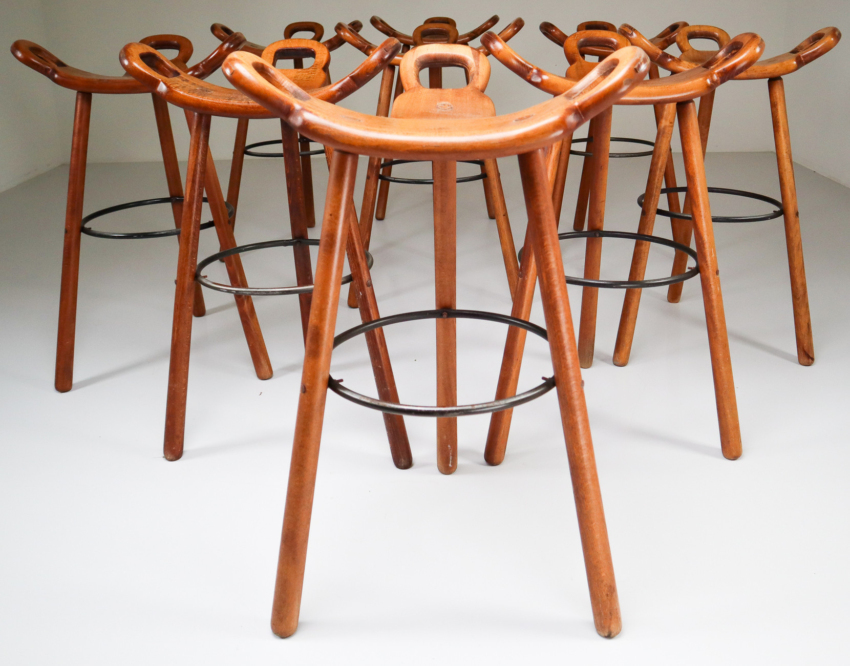 Nine Blond 'Marbella' Barstools by Sergio Rodrigues for Confonorm Spain 1970s 