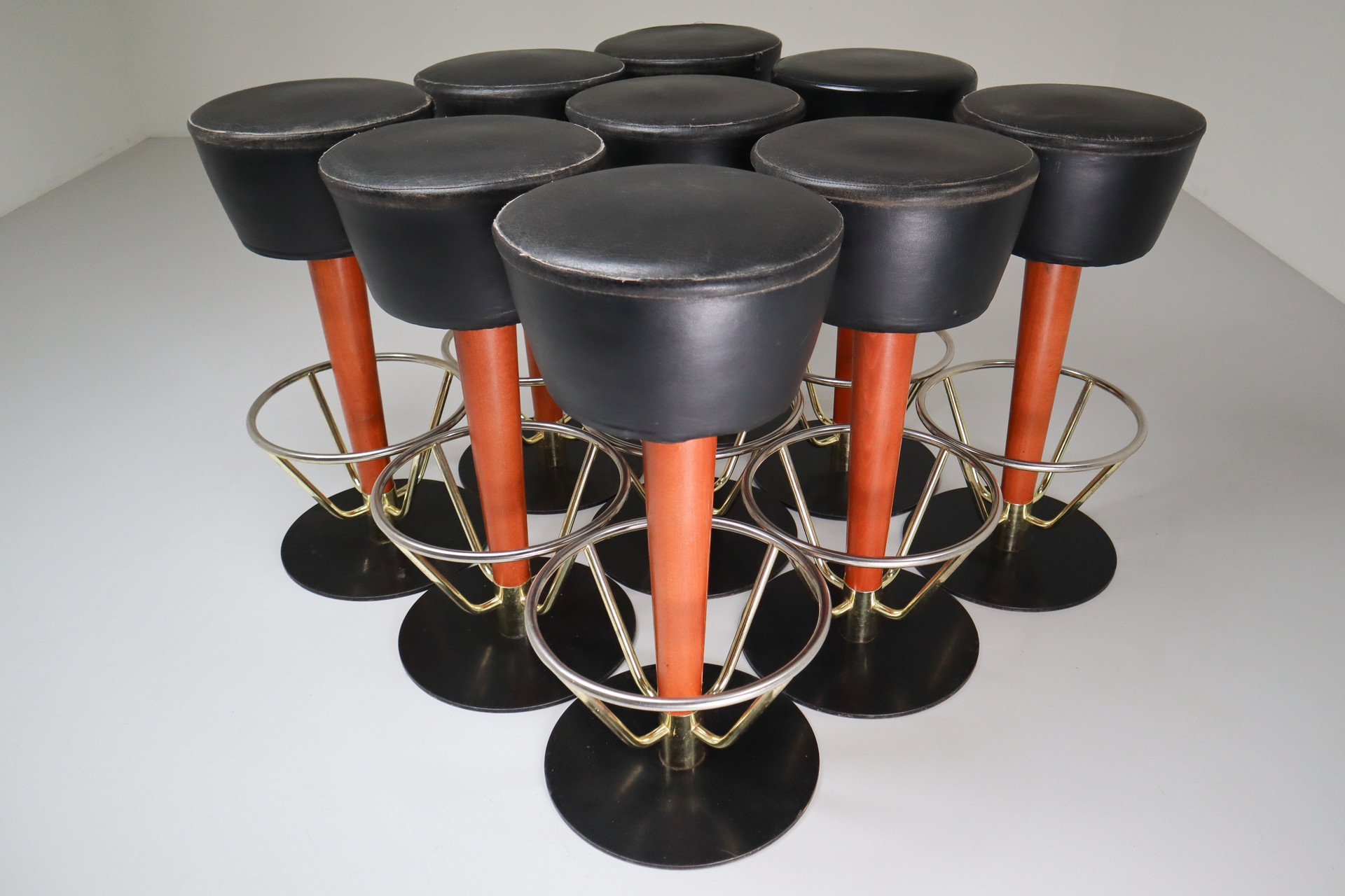 Nine leather Bar stools from Amsterdam 1970s Late-20th century