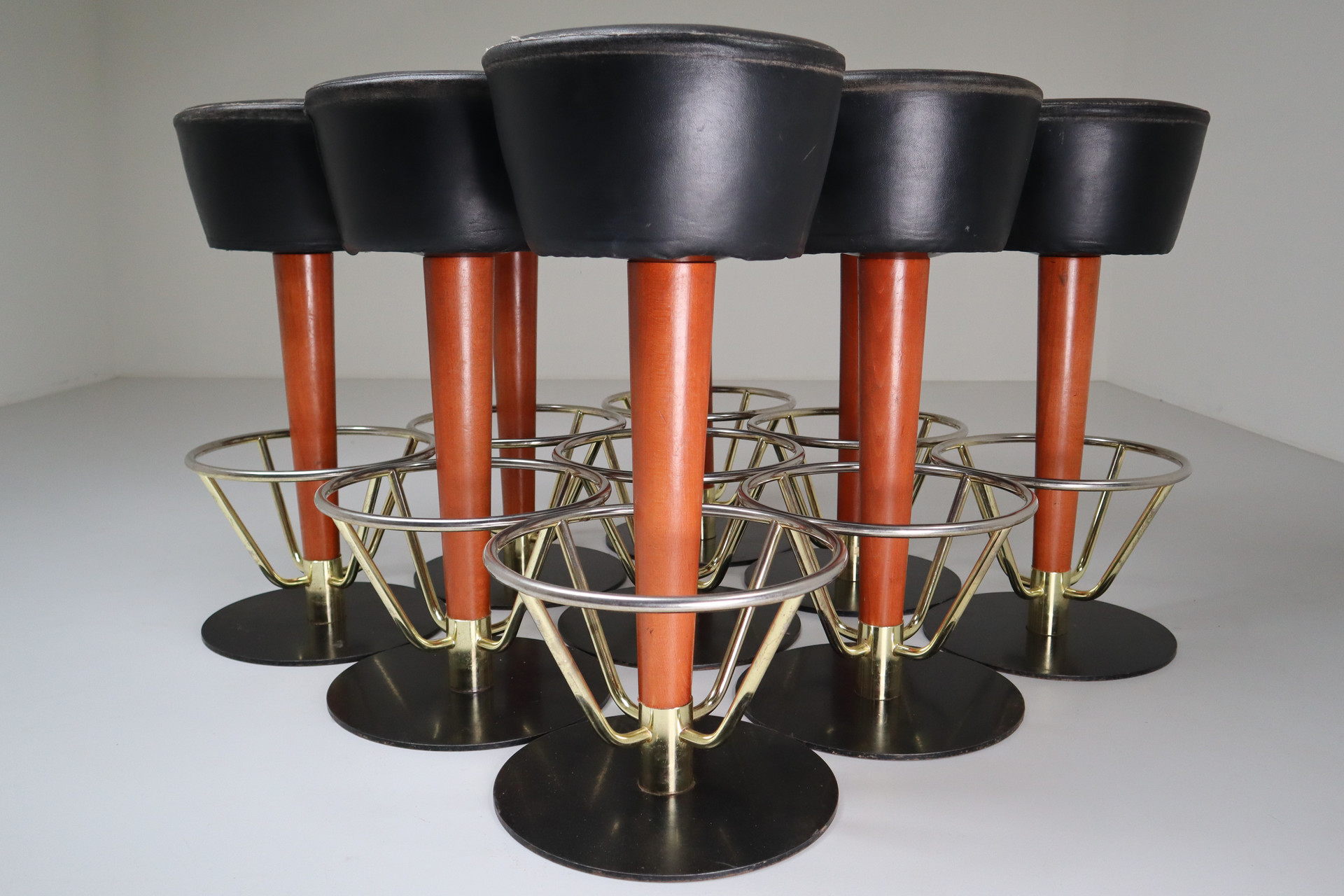 Nine leather Bar stools from Amsterdam 1970s Late-20th century