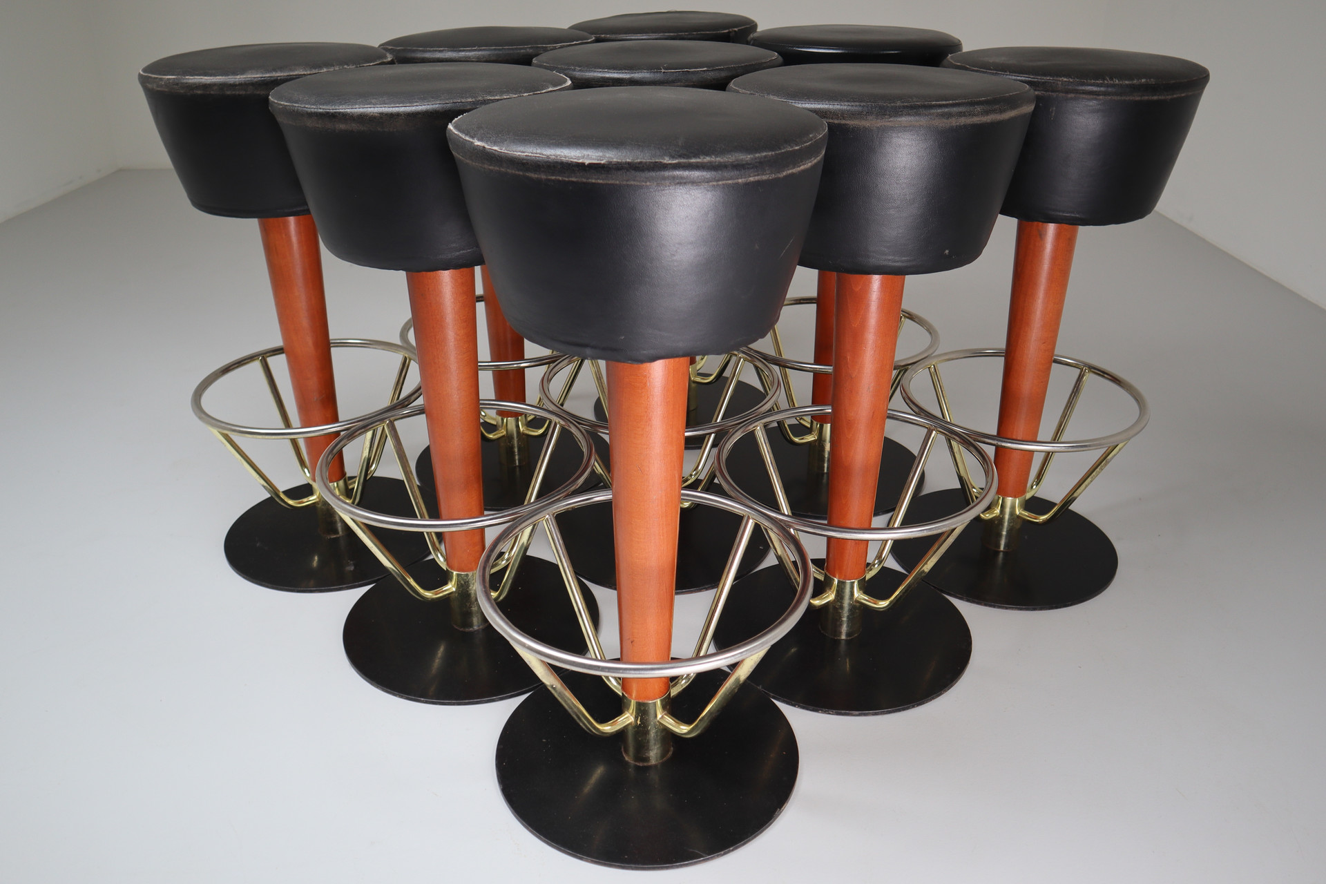 Nine leather Bar stools from Amsterdam 1970s Late-20th century