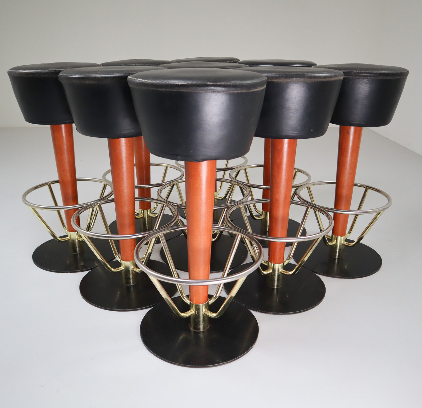 Nine leather Bar stools from Amsterdam 1970s Late-20th century