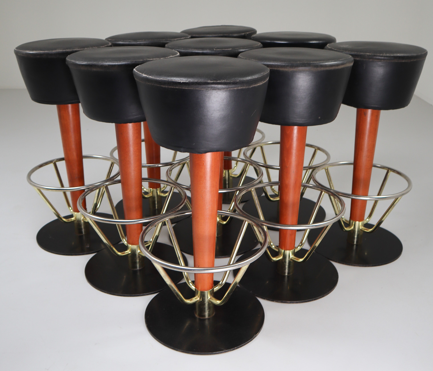 Nine leather Bar stools from Amsterdam 1970s Late-20th century
