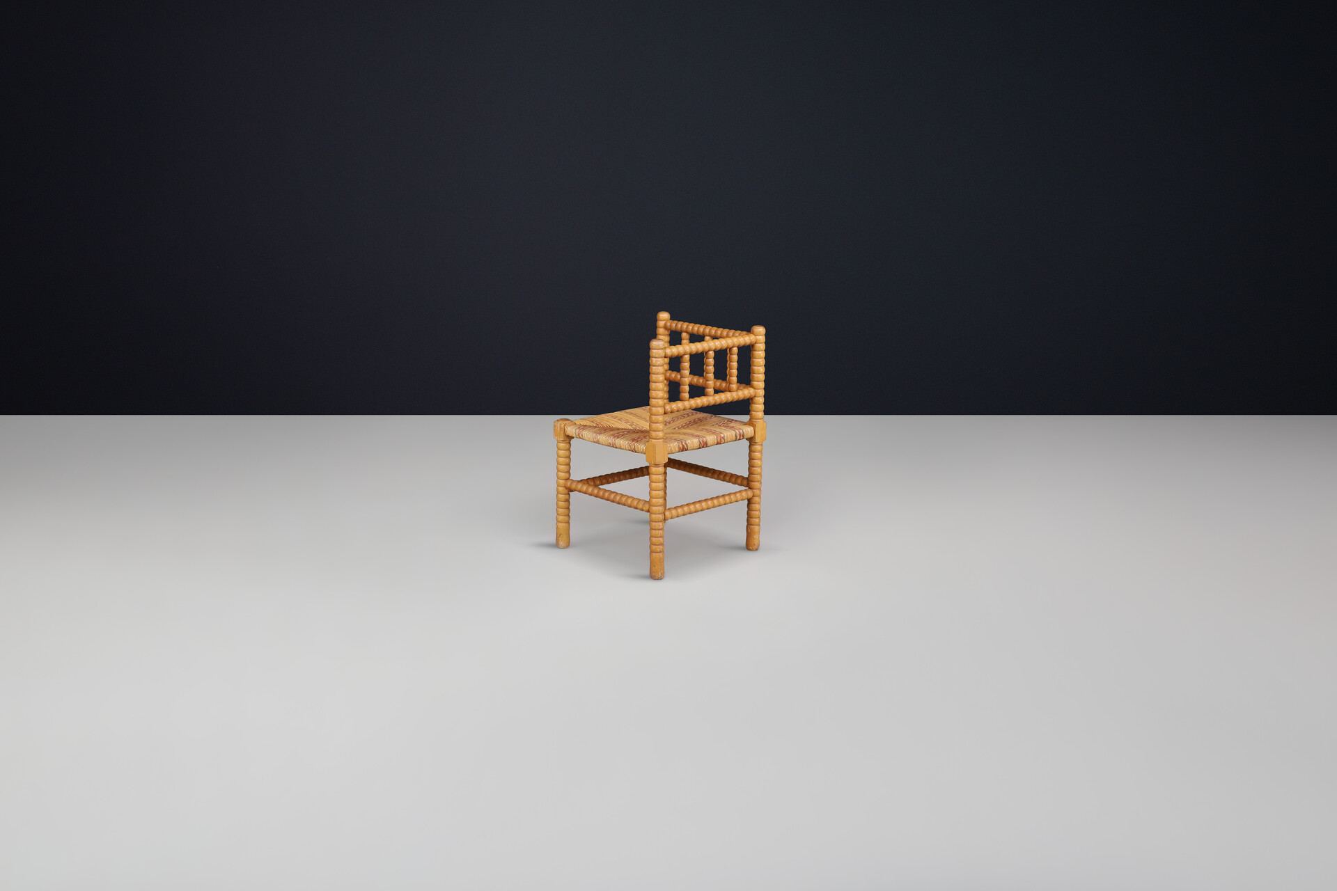 Oak ank wicker bobbin chairs,France 1950s Mid-20th century