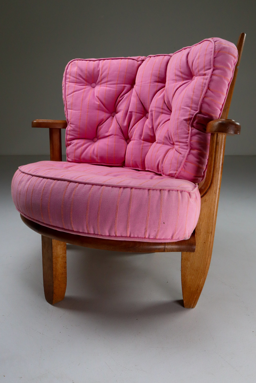 Oak Easy Chair in by Guillerme & Chambron Edition Votre Maison. Mid-20th century
