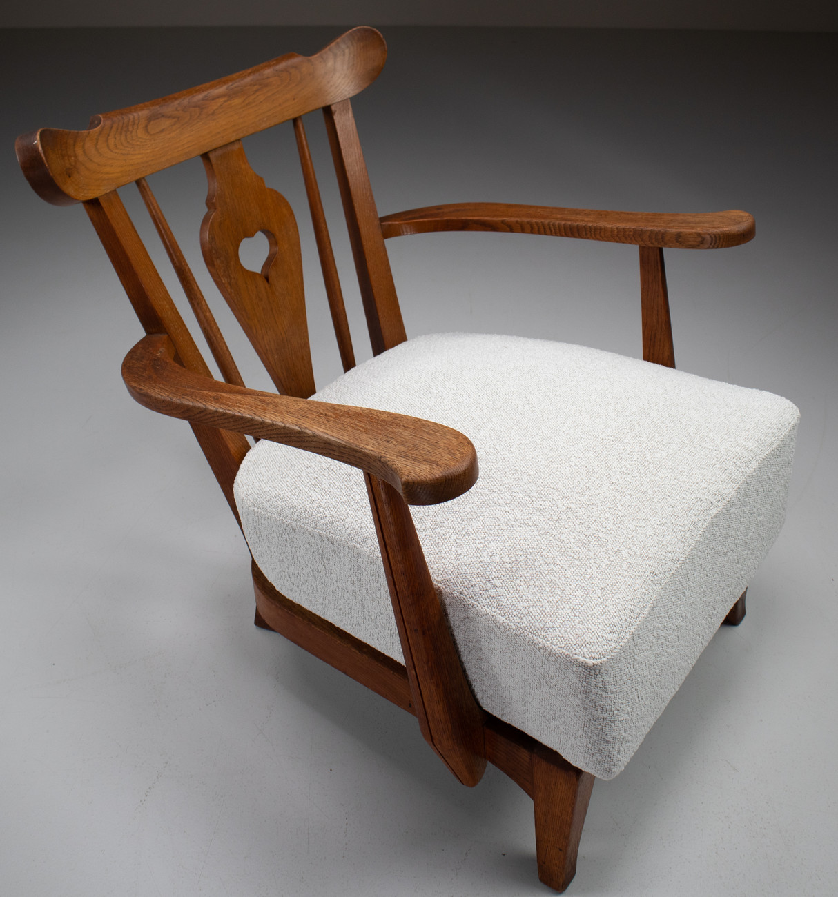 Oak Lounge / Armchairs With Re-Upholsterd Bouclé Fabric France 1950s Mid-20th century