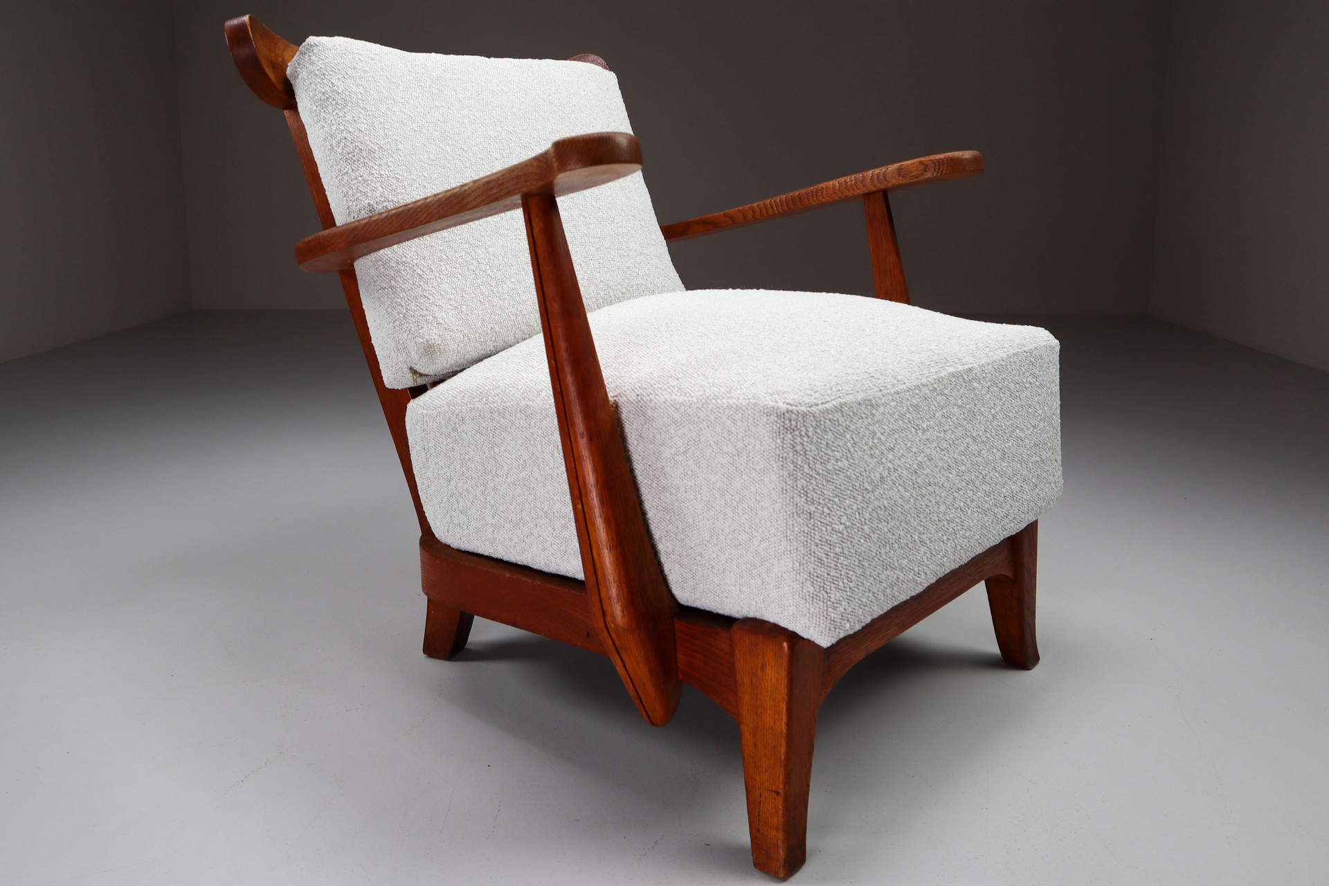 Oak Lounge / Armchairs With Re-Upholsterd Bouclé Fabric France 1950s Mid-20th century