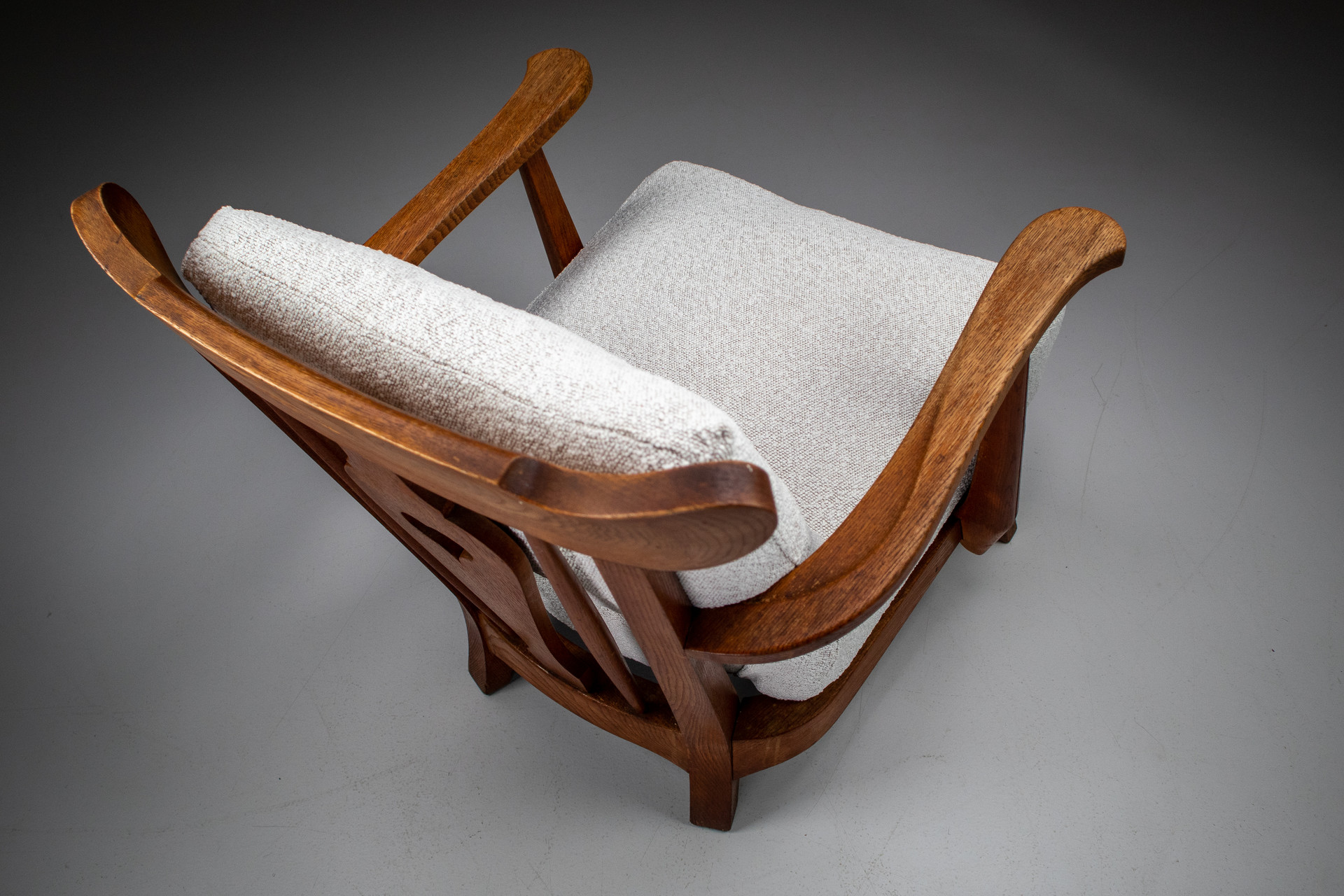 Oak Lounge / Armchairs With Re-Upholsterd Bouclé Fabric France 1950s Mid-20th century
