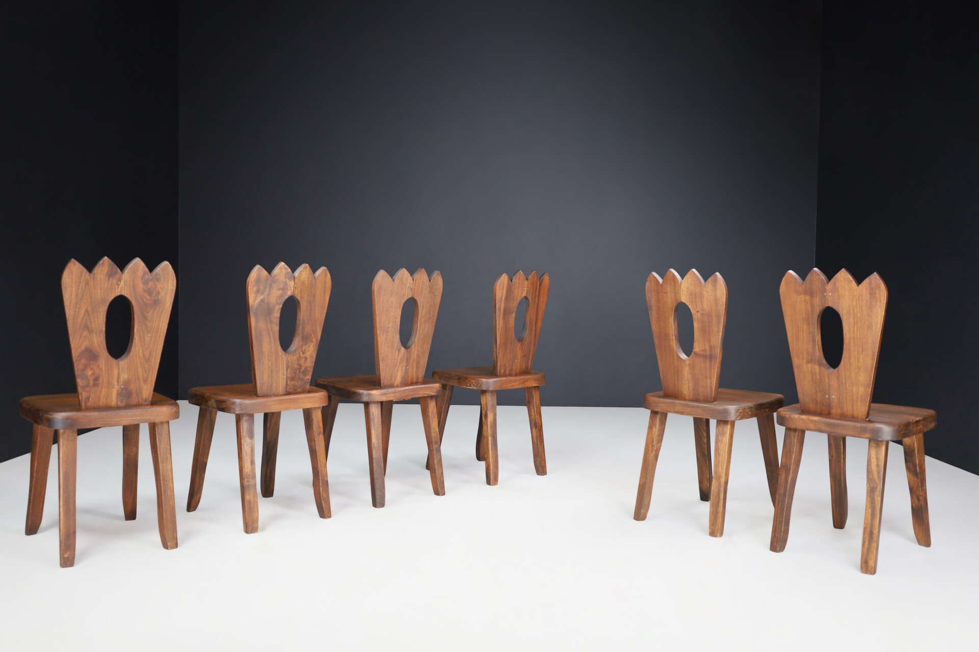 Olavi Hänninen Brutalist Elm Wood Dining Chairs, Finland, 1960s Mid-20th century