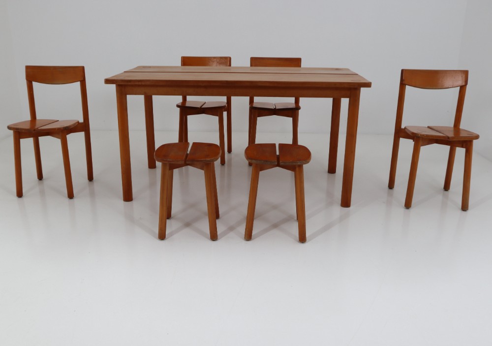 One Table, Six Chairs and Two Stools by Pierre Gautier Delaye, France, 1960s Mid-20th century