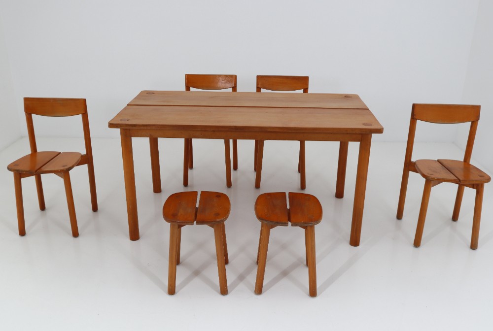 One Table, Six Chairs and Two Stools by Pierre Gautier Delaye, France, 1960s Mid-20th century