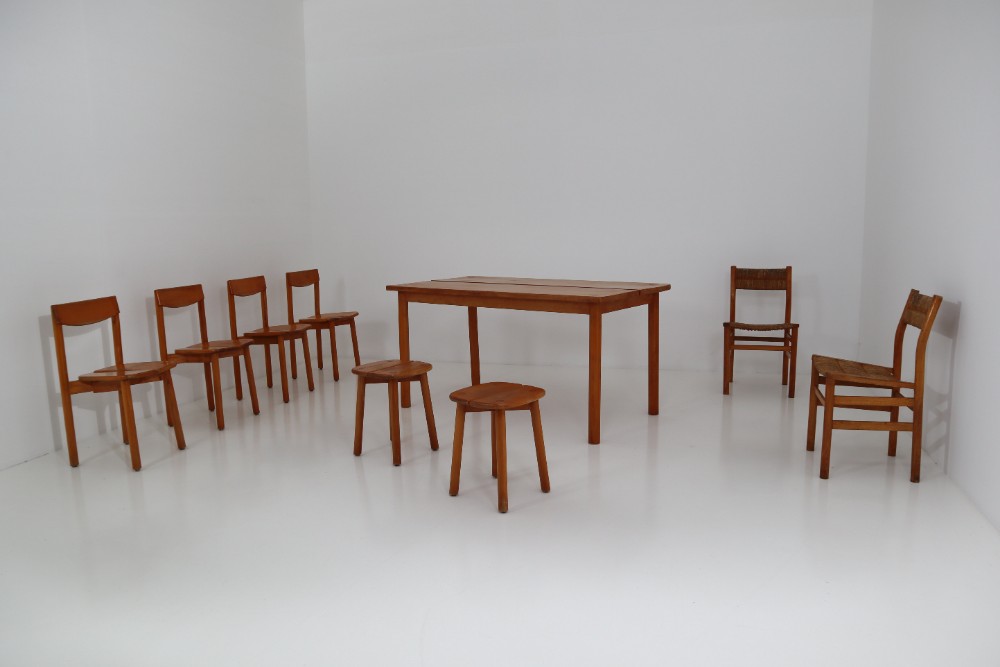 One Table, Six Chairs and Two Stools by Pierre Gautier Delaye, France, 1960s Mid-20th century