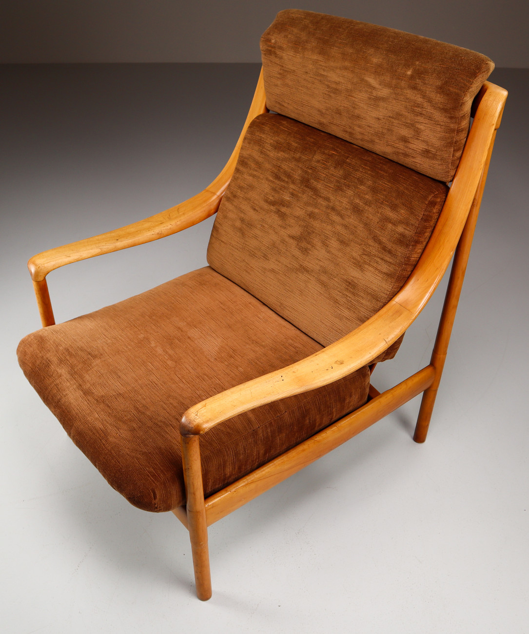 Pair Dutch Walnut Armchairs with original Fabric , The Netherlands 1950s Mid-20th century