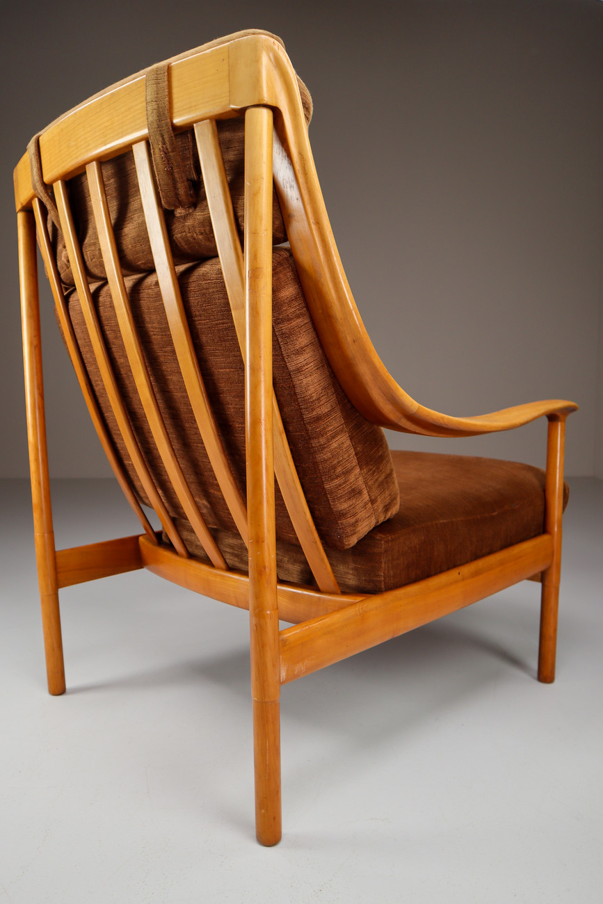Pair Dutch Walnut Armchairs with original Fabric , The Netherlands 1950s Mid-20th century