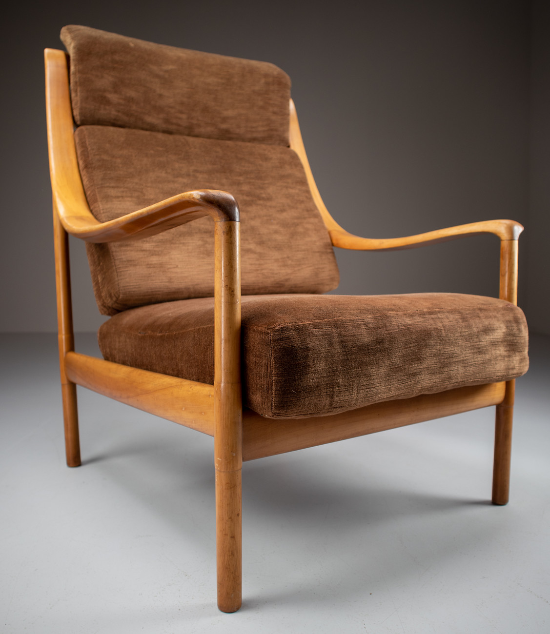 Pair Dutch Walnut Armchairs with original Fabric , The Netherlands 1950s Mid-20th century