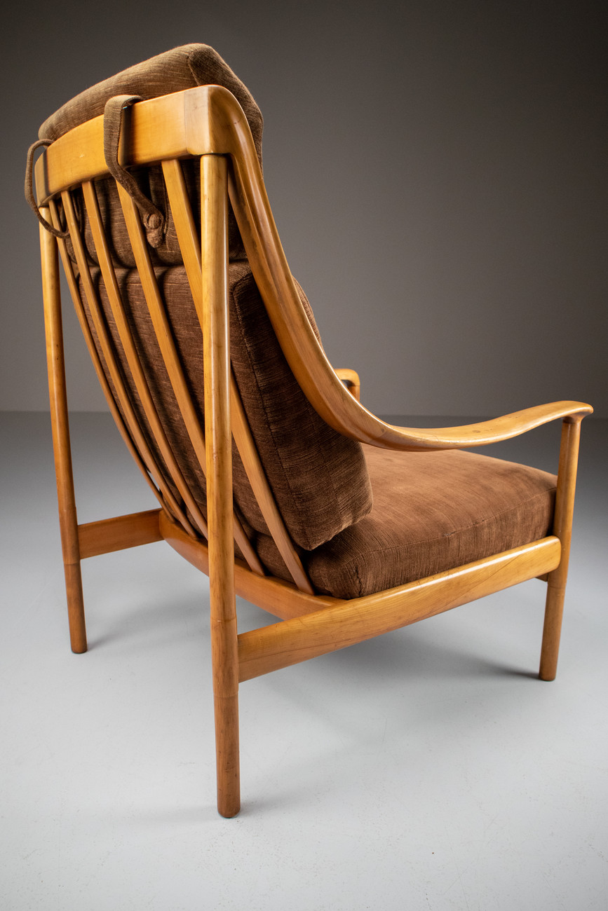 Pair Dutch Walnut Armchairs with original Fabric , The Netherlands 1950s Mid-20th century