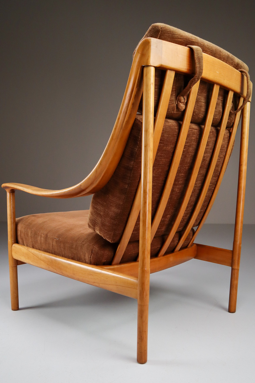 Pair Dutch Walnut Armchairs with original Fabric , The Netherlands 1950s Mid-20th century