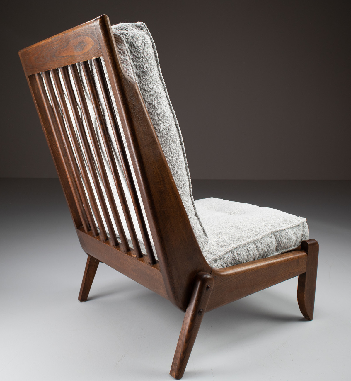 Pair Lounge chairs by Guillerme & Chambron with newly upholstered cushions in boucle fabric , France, circa 1950 Mid-20th century