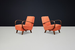 Pair of 1940s Jindřich Halabala Bentwood Armchairs with Original Upholstery Mid-20th century