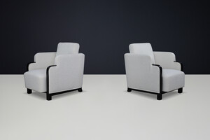 Pair of Art Deco Armchairs in Bouclé and Black Lacquered Wood, Prague, 1930s Early-20th century