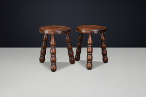 Pair of French Beech Stools in the Style of Charles Dudouyt, 1940s Mid-20th century
