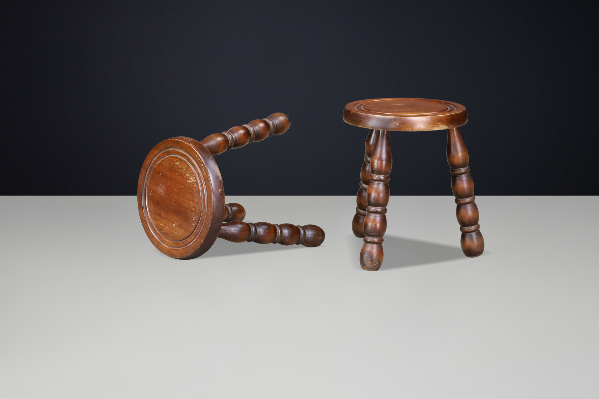 Pair of French Beech Stools in the Style of Charles Dudouyt, 1940s Mid-20th century