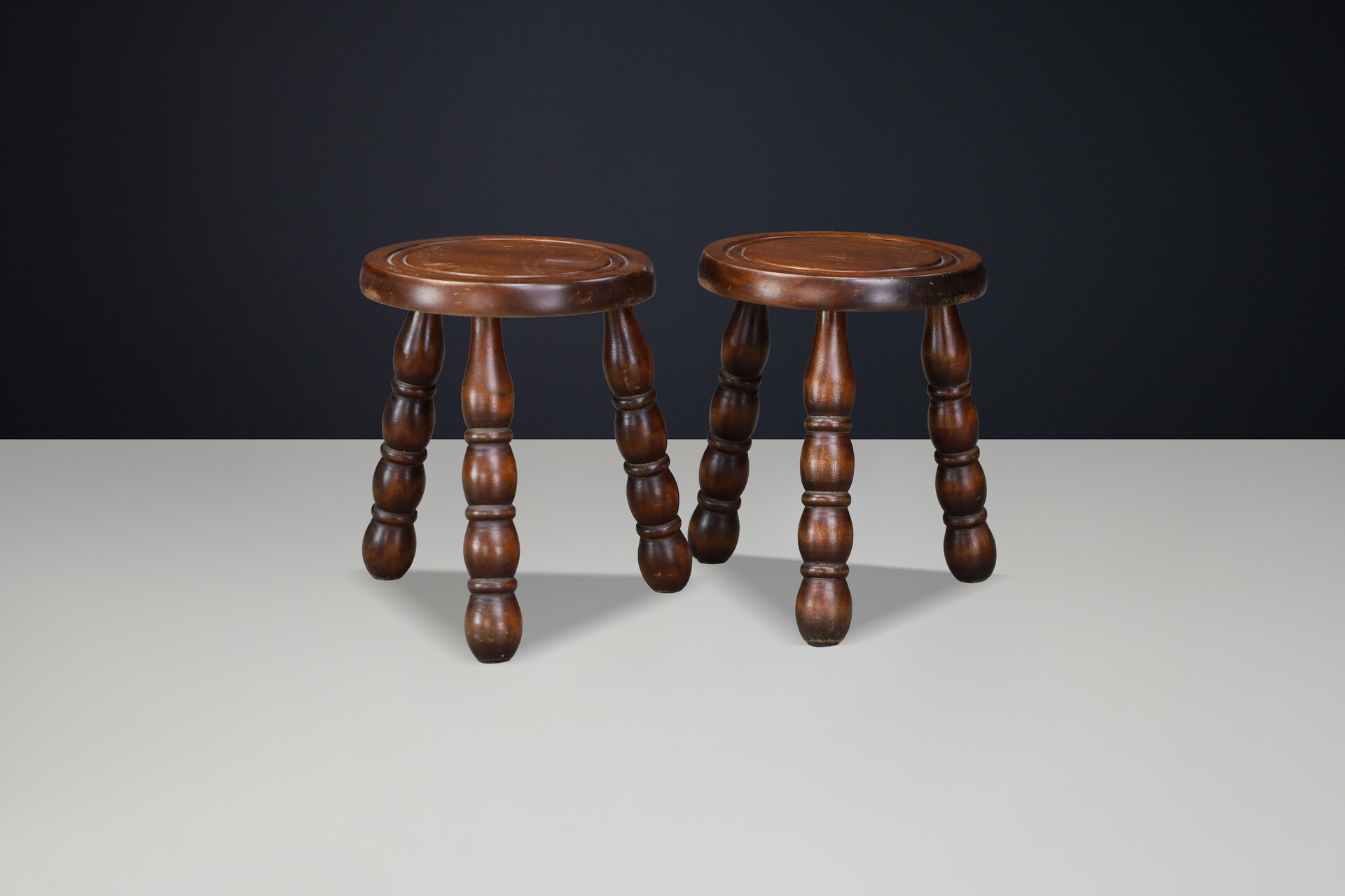 Pair of French Beech Stools in the Style of Charles Dudouyt, 1940s Mid-20th century
