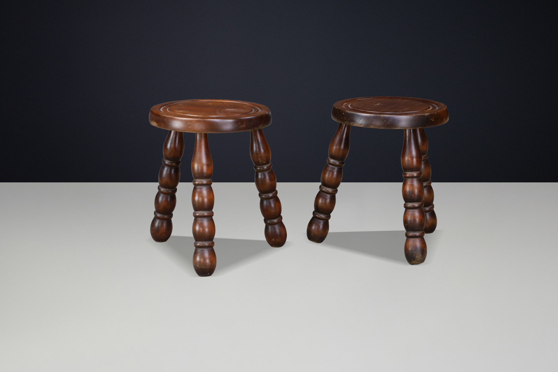 Pair of French Beech Stools in the Style of Charles Dudouyt, 1940s Mid-20th century