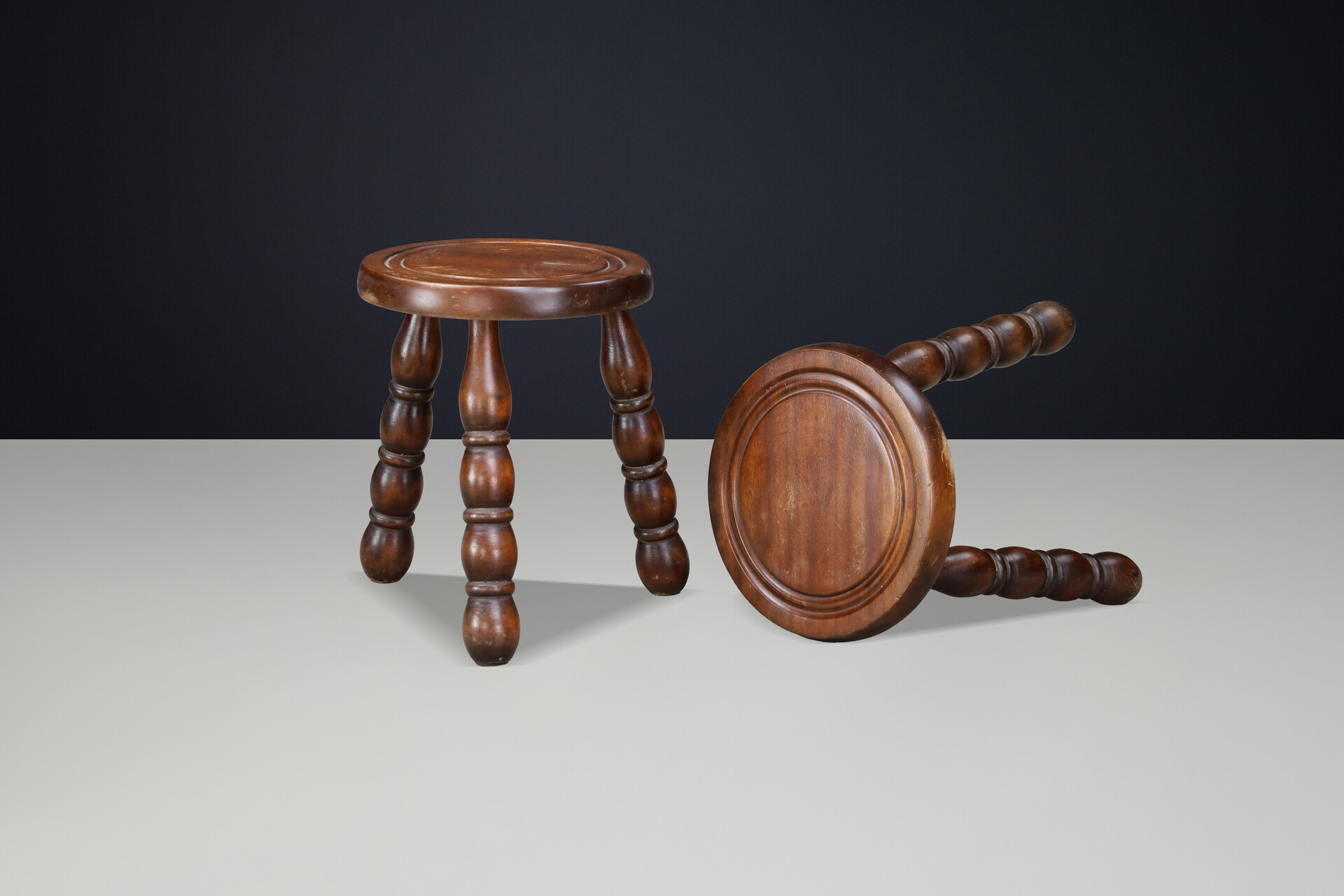 Pair of French Beech Stools in the Style of Charles Dudouyt, 1940s Mid-20th century
