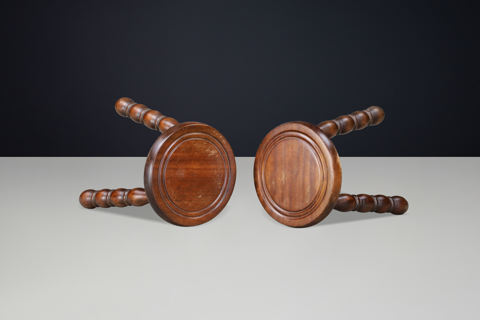 Pair of French Beech Stools in the Style of Charles Dudouyt, 1940s Mid-20th century