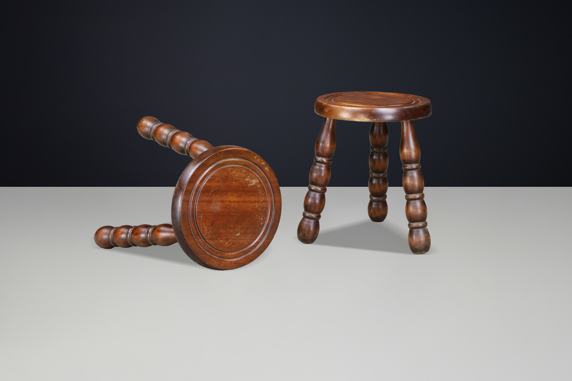 Pair of French Beech Stools in the Style of Charles Dudouyt, 1940s Mid-20th century