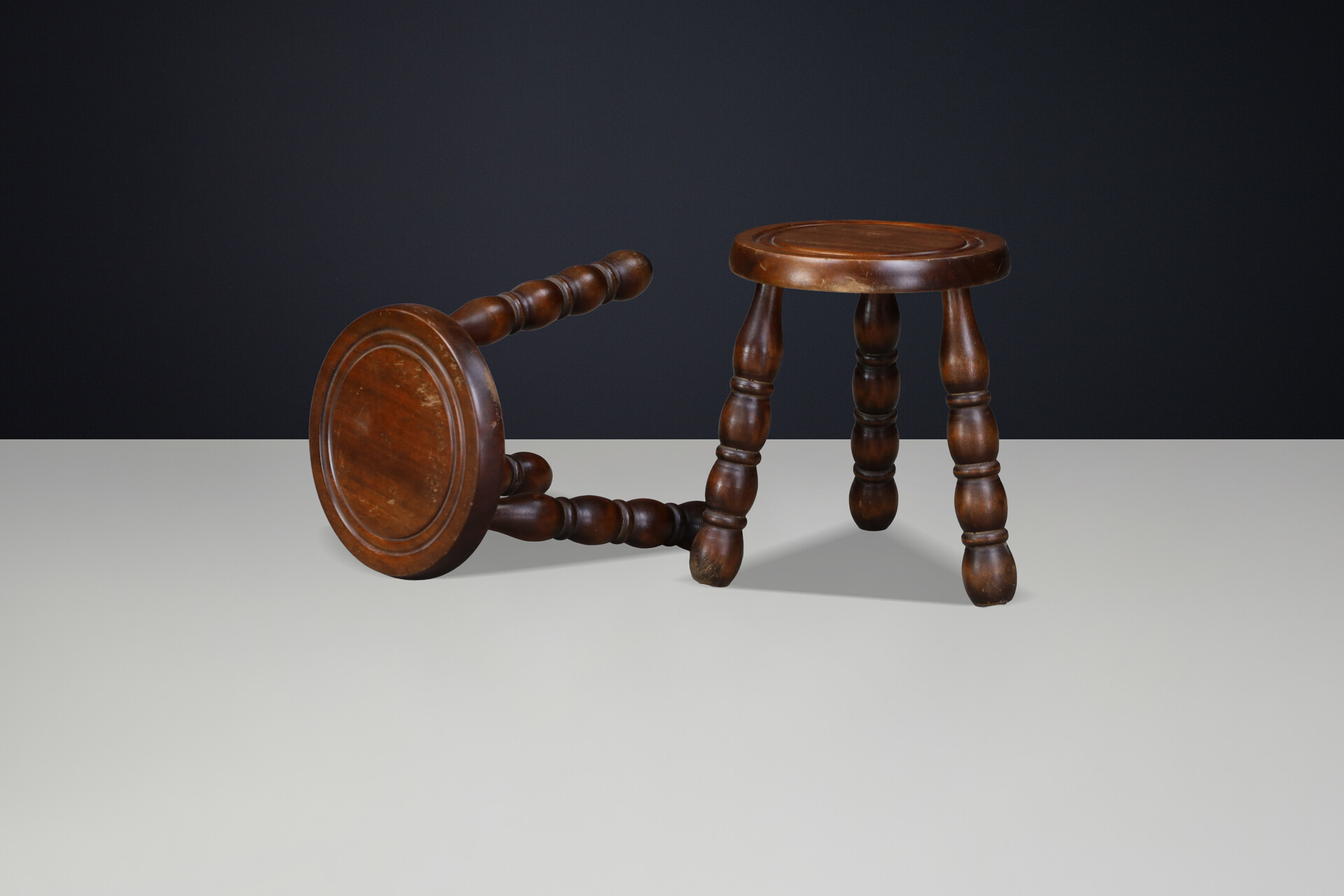 Pair of French Beech Stools in the Style of Charles Dudouyt, 1940s Mid-20th century