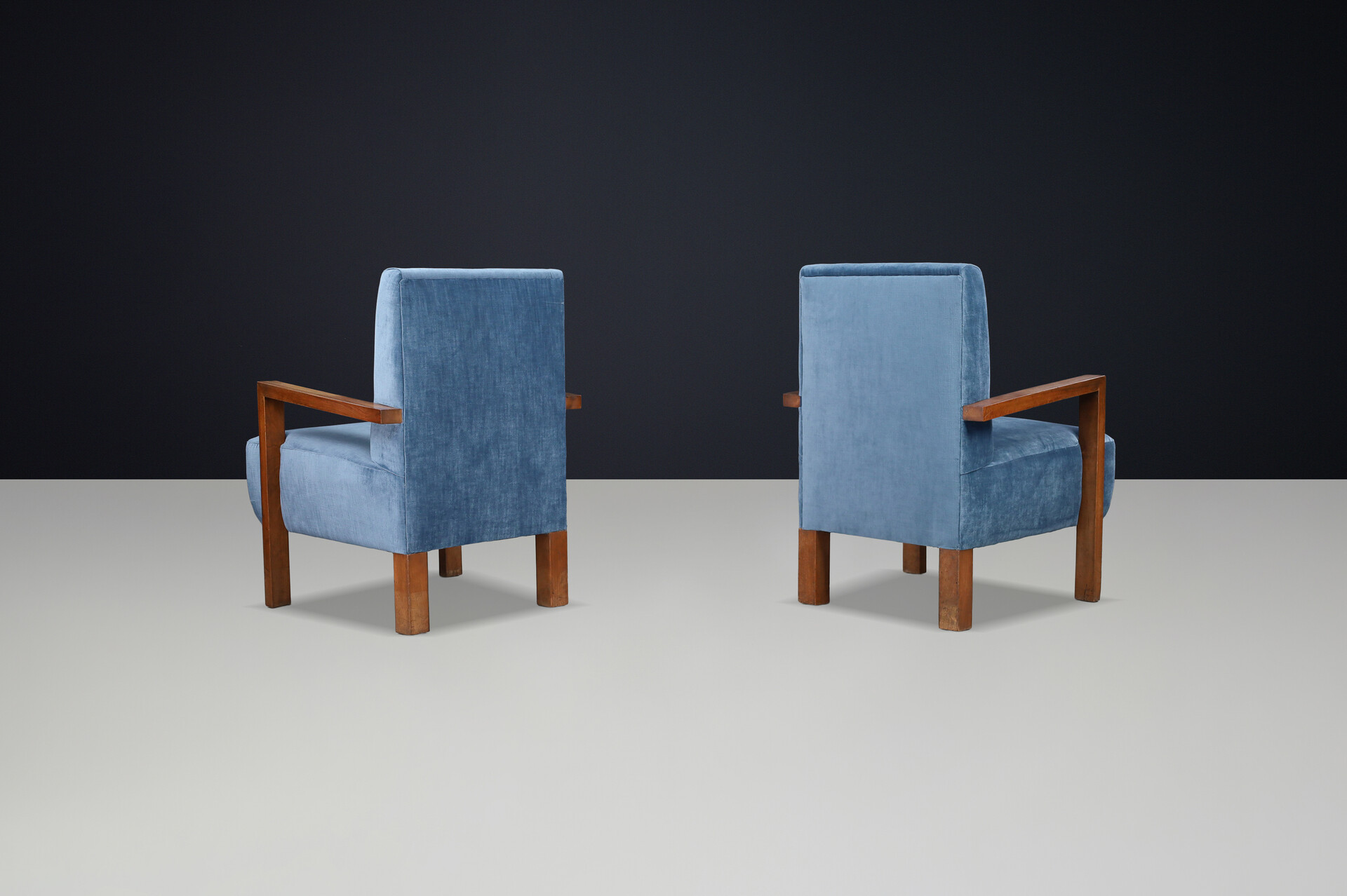 Pair of Giovanni Michelucci Armchairs in Blue Velvet, Italy, 1940s Mid-20th century