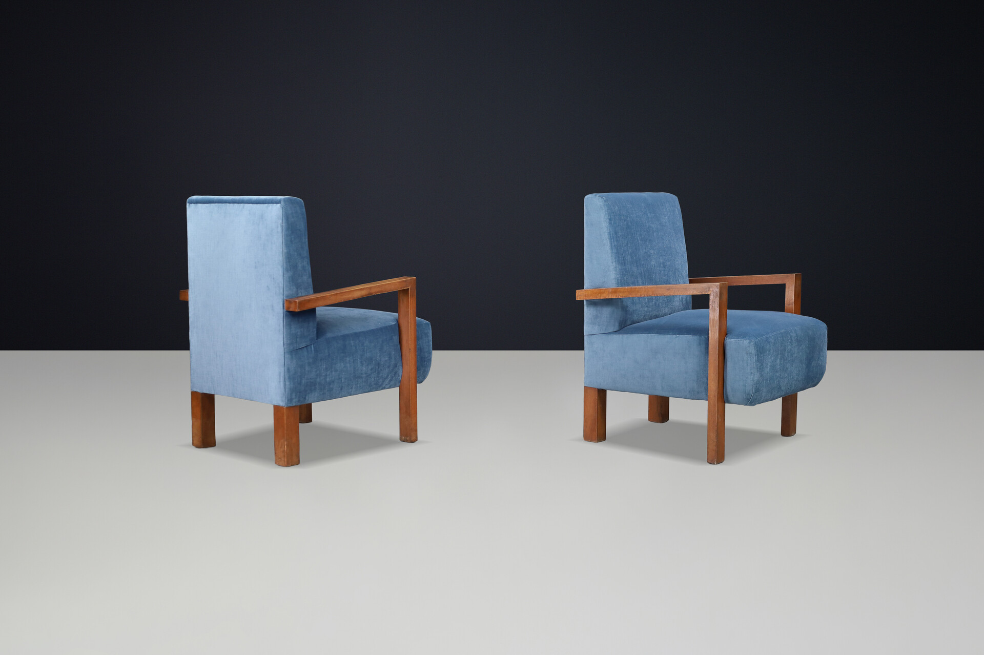 Pair of Giovanni Michelucci Armchairs in Blue Velvet, Italy, 1940s Mid-20th century