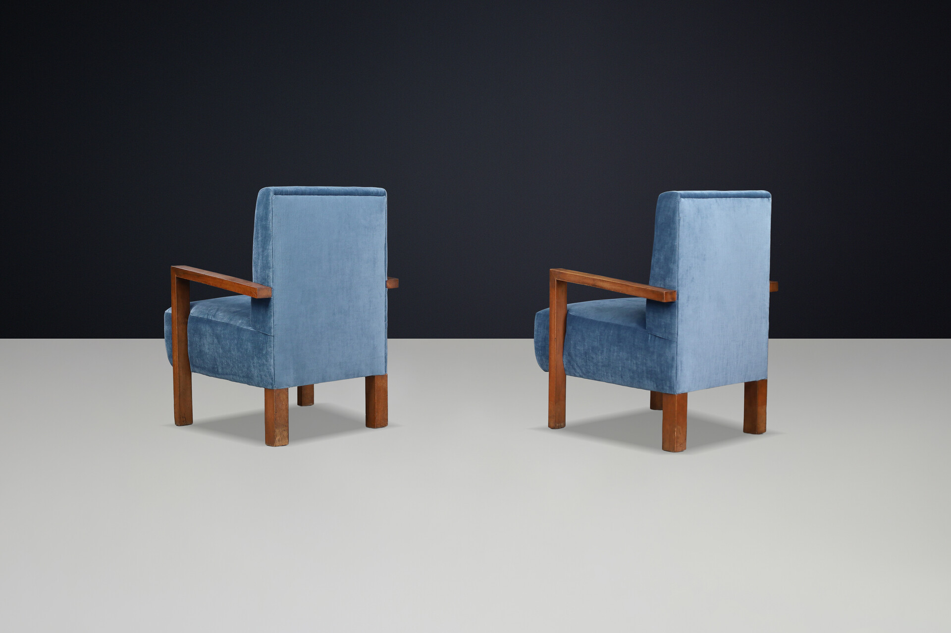 Pair of Giovanni Michelucci Armchairs in Blue Velvet, Italy, 1940s Mid-20th century