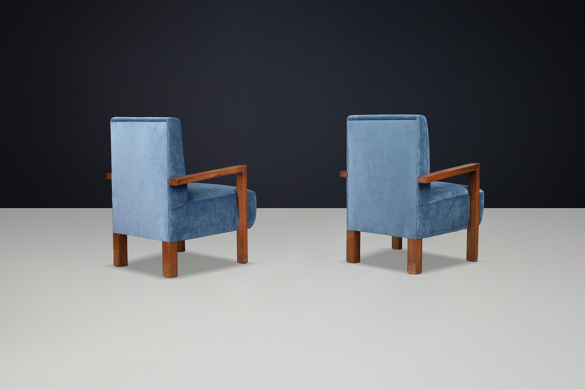 Pair of Giovanni Michelucci Armchairs in Blue Velvet, Italy, 1940s Mid-20th century