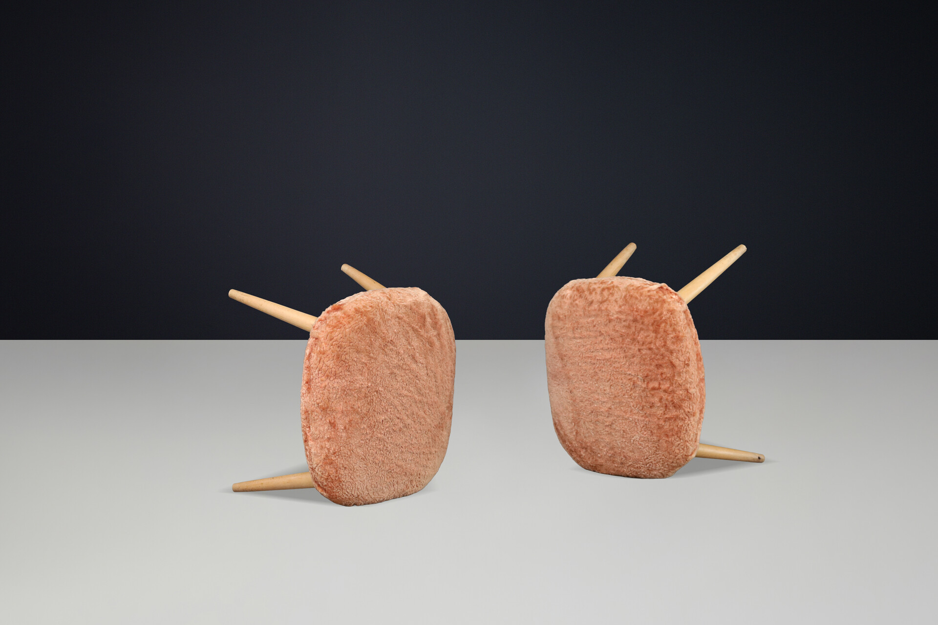 Pair of Italian Mid-Century Modern Beech Stools 1950s Sculptural Form Mid-20th century