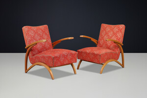 Pair of Jindrich Halabala Art Deco Bent Beech Lounge Chairs, UP Zavody, CZ 1930 Mid-20th century