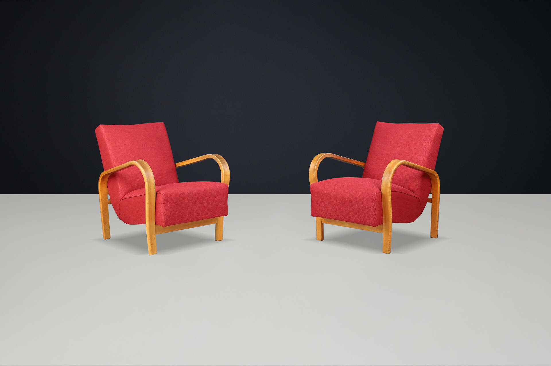 Pair of Re-Upholstered Bentwood Armchairs by Karel Koželka & Antonín Kropáček, CZ 1940s Mid-20th century