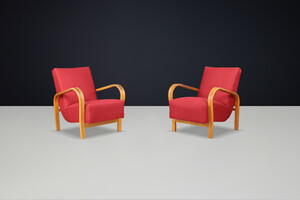 Pair of Re-Upholstered Bentwood Armchairs by Karel Koželka & Antonín Kropáček, CZ 1940s Mid-20th century