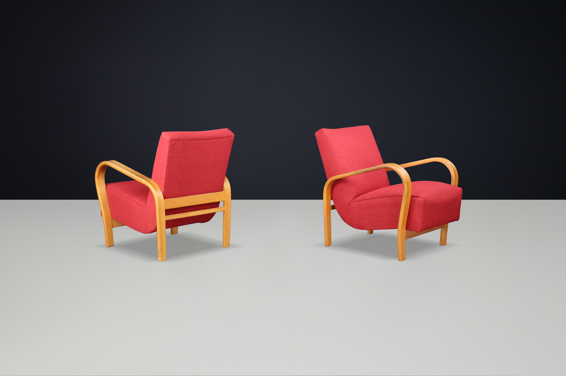 Pair of Re-Upholstered Bentwood Armchairs by Karel Koželka & Antonín Kropáček, CZ 1940s Mid-20th century