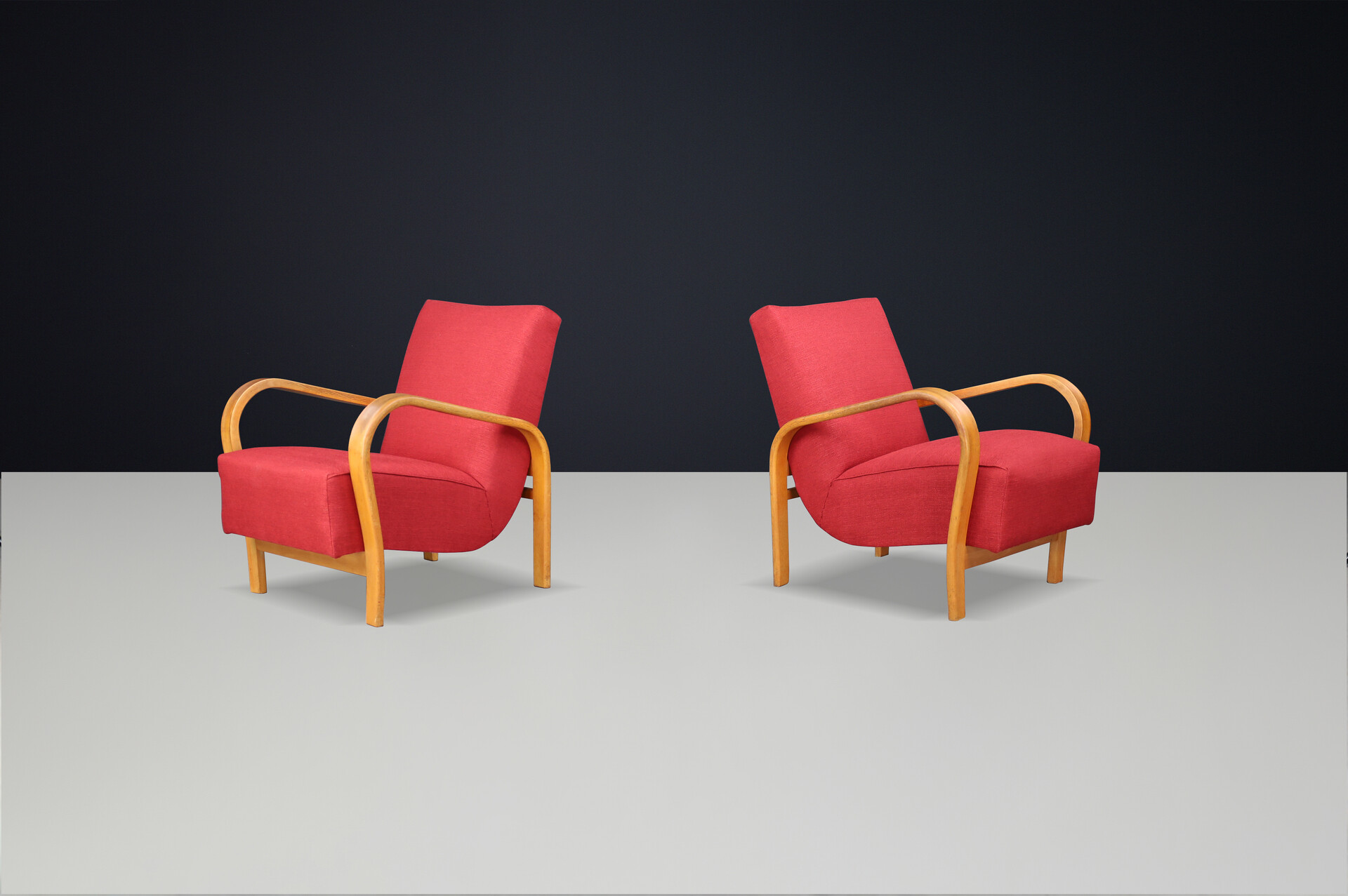 Pair of Re-Upholstered Bentwood Armchairs by Karel Koželka & Antonín Kropáček, CZ 1940s Mid-20th century