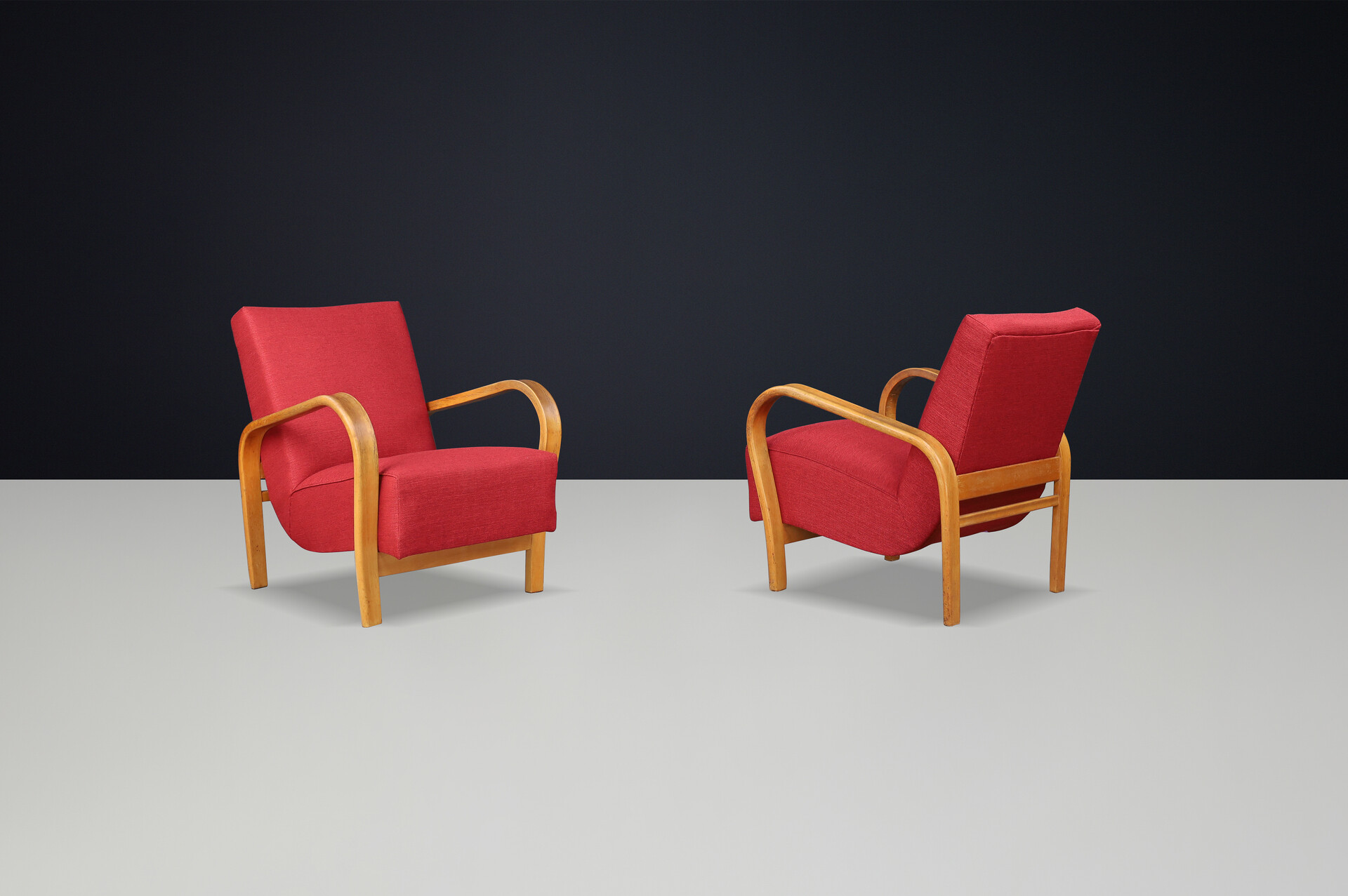 Pair of Re-Upholstered Bentwood Armchairs by Karel Koželka & Antonín Kropáček, CZ 1940s Mid-20th century