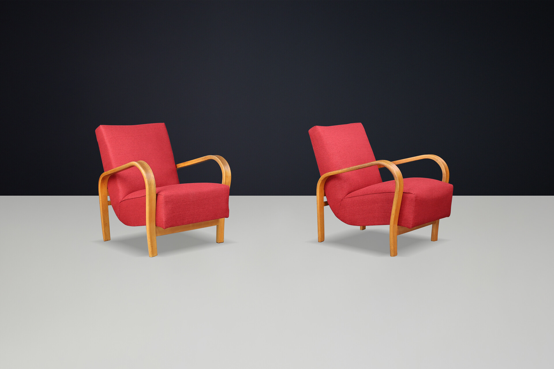 Pair of Re-Upholstered Bentwood Armchairs by Karel Koželka & Antonín Kropáček, CZ 1940s Mid-20th century