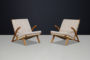 Pair of Sculptural Oak Lounge Chairs, Europe, 1960s Mid-20th century
