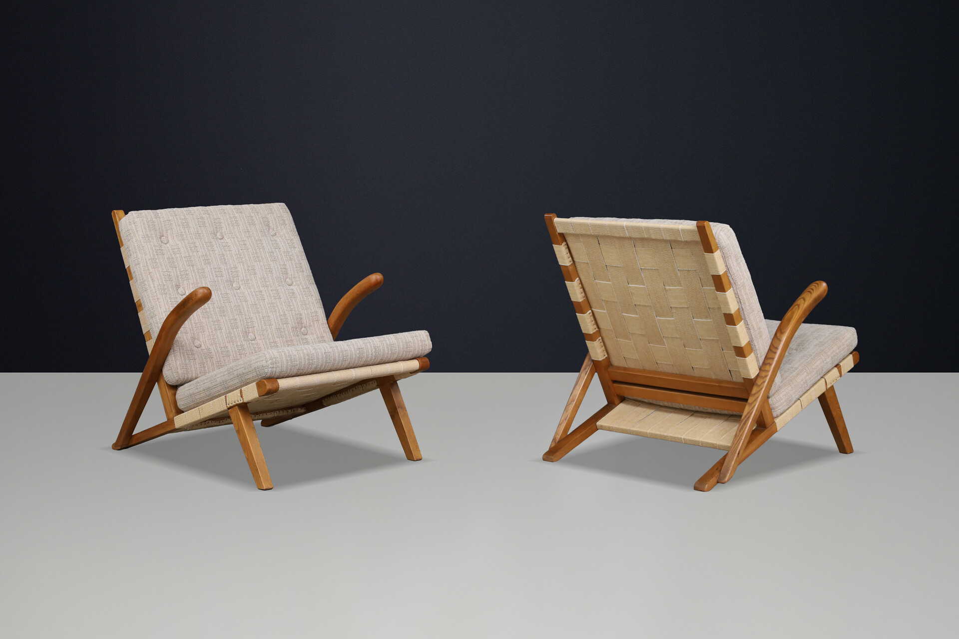 Pair of Sculptural Oak Lounge Chairs, Europe, 1960s Mid-20th century