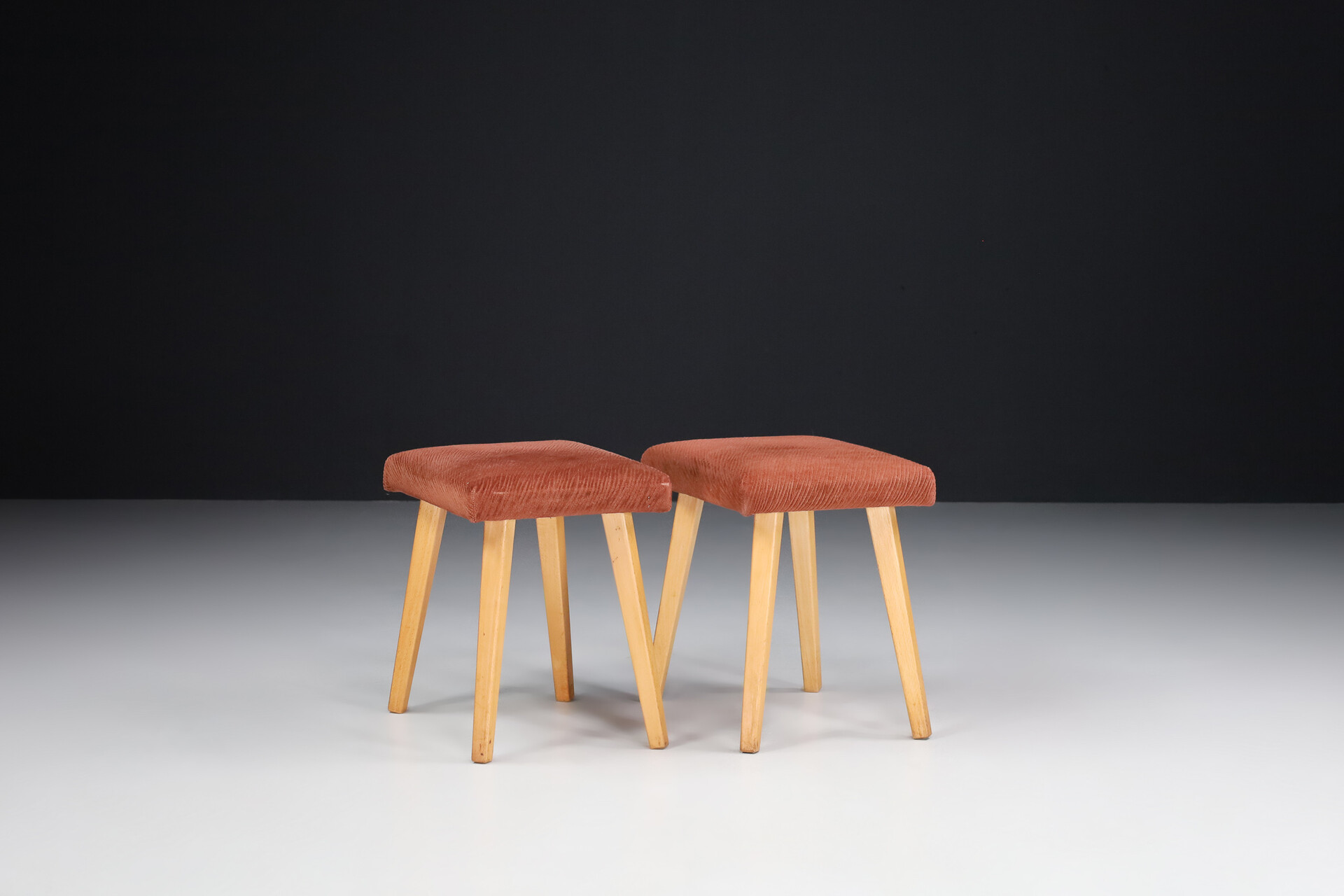 Pair of stools in Original Upholstery, France 1950s Mid-20th century
