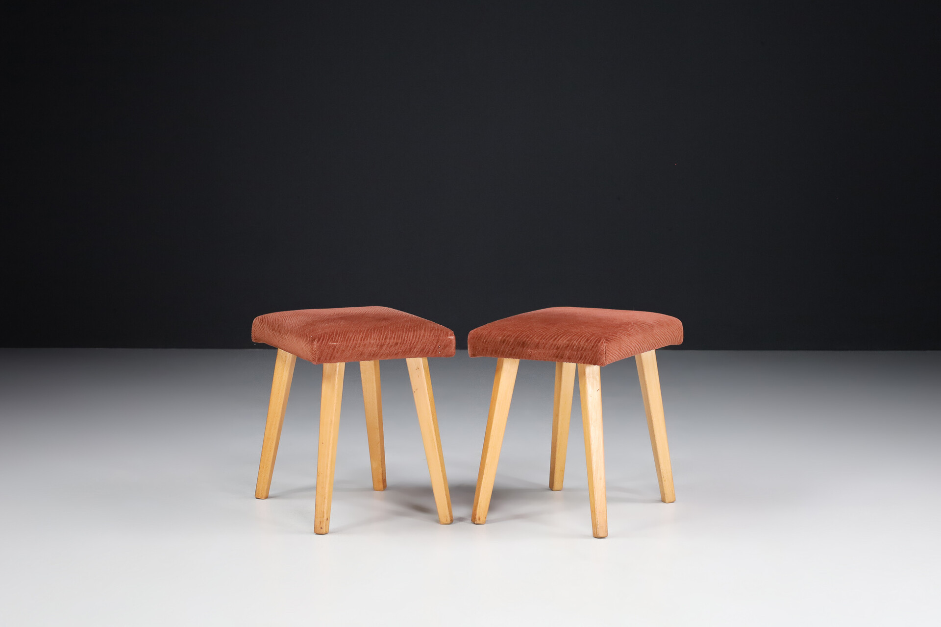 Pair of stools in Original Upholstery, France 1950s Mid-20th century