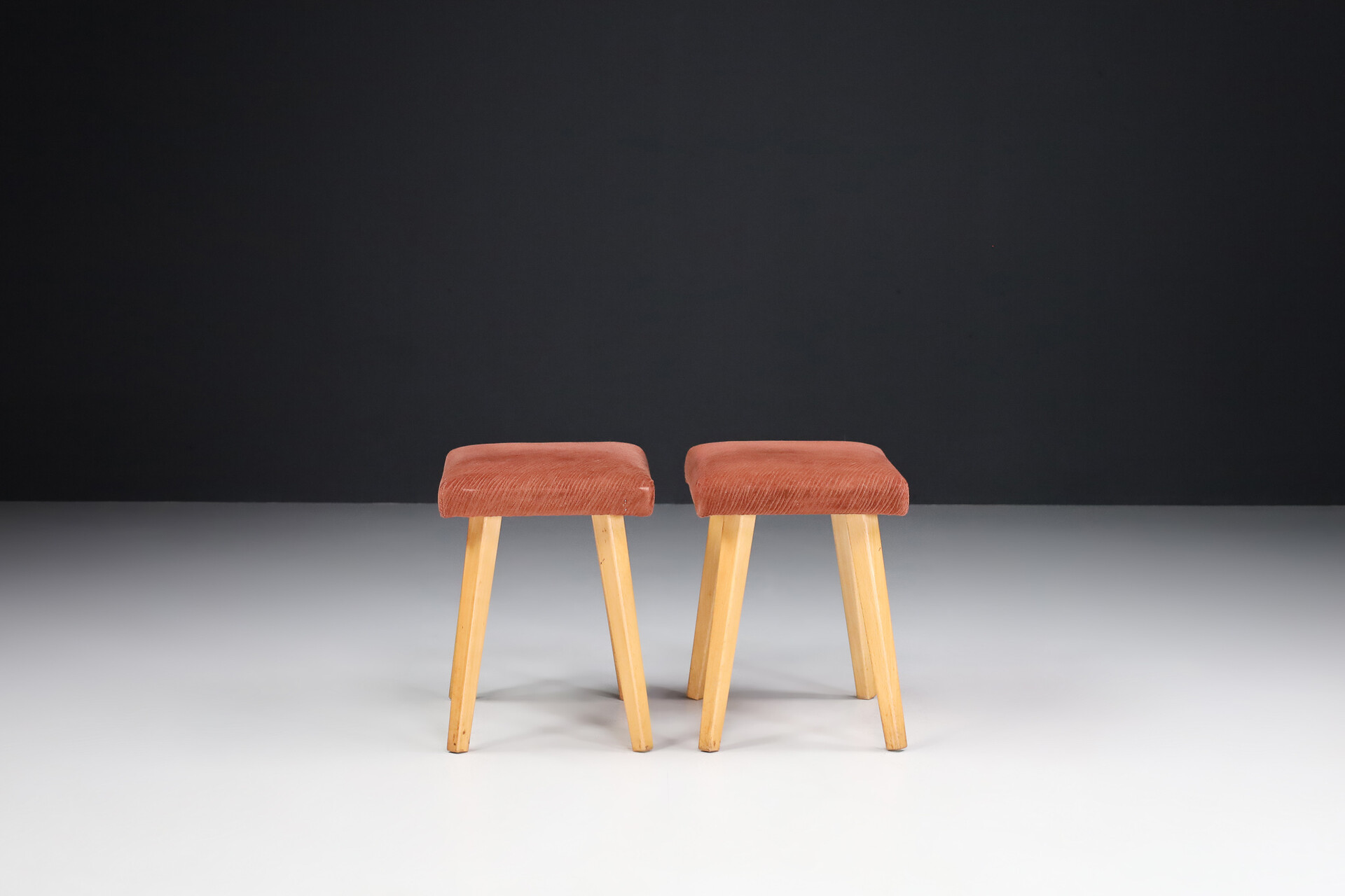 Pair of stools in Original Upholstery, France 1950s Mid-20th century