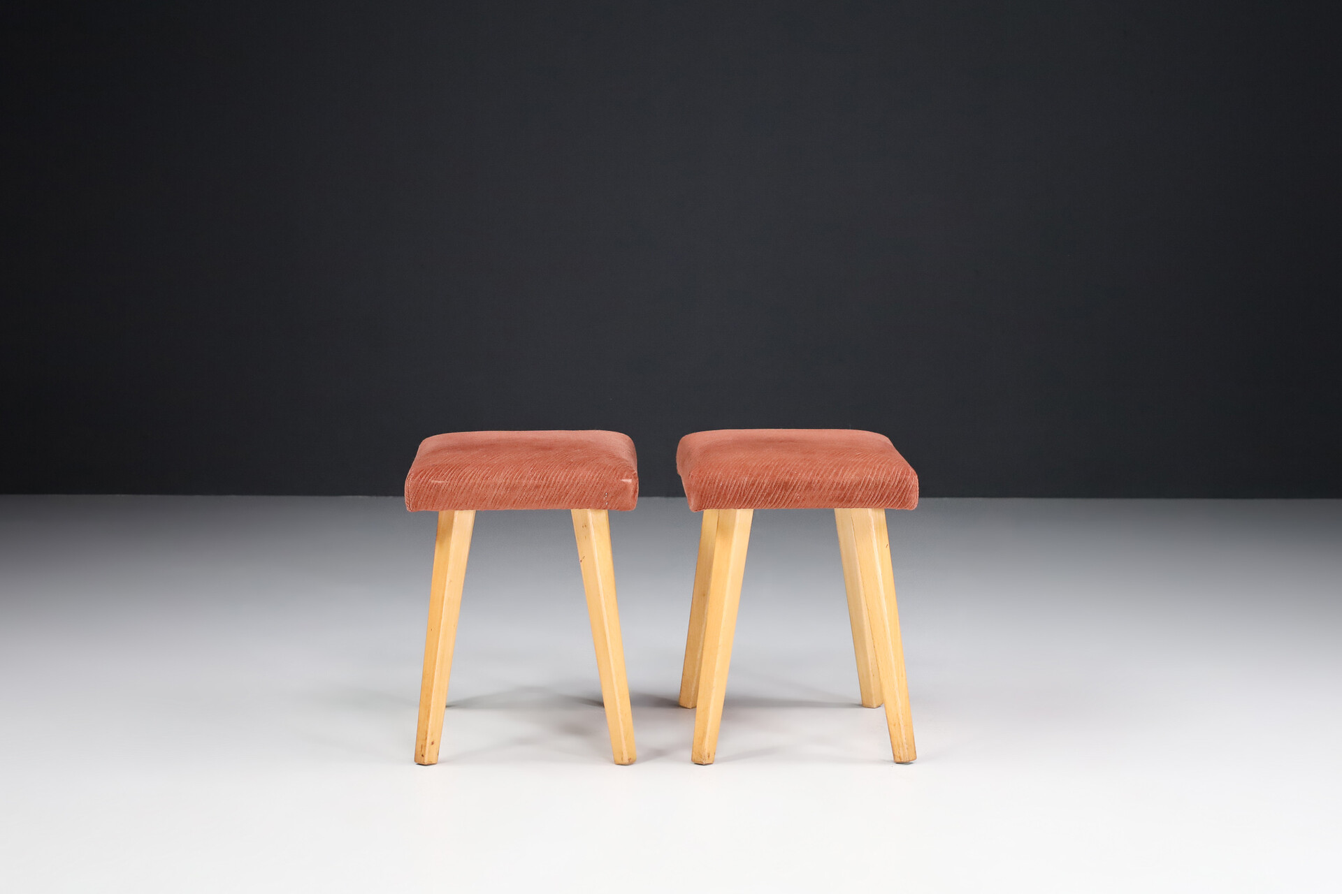 Pair of stools in Original Upholstery, France 1950s Mid-20th century