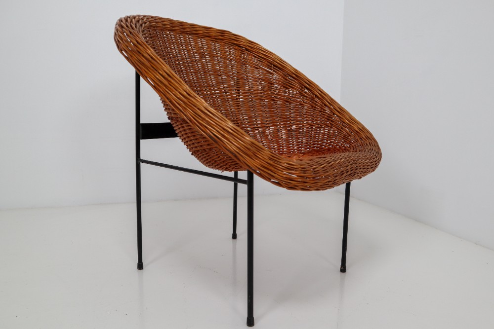 Pair of Two Wicker Midcentury Easy Chairs, France, 1960s